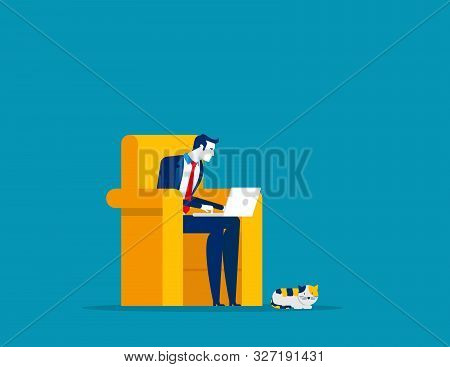 Businessman Working At Home. Concept Business Vector, Freelance, Working At Home, Home Office.