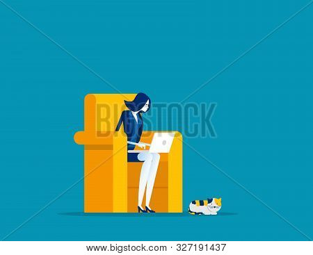 Businesswoman Working At Home. Concept Business Vector, Freelance, Working At Home, Home Office.