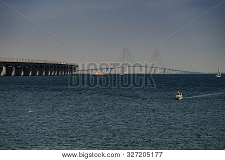 The Bridge Across The Great Belt - The Storebaelt Bridge In Denmark.