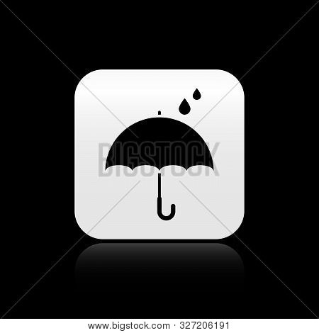Black Umbrella And Rain Drops Icon Isolated On Black Background. Waterproof Icon. Protection, Safety