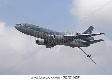 Volkel, The Netherlands - 15 Juni 2019:military Tanker With Tank Tube In Action During The Air Force