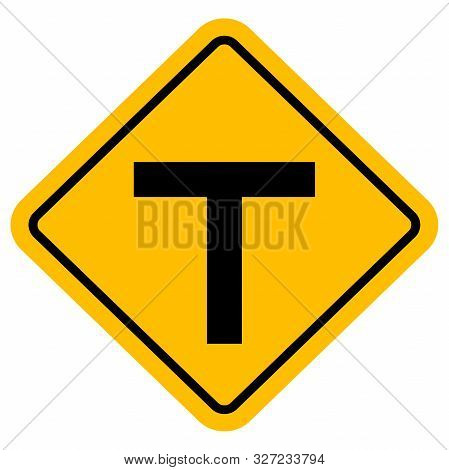 Road Traffic Warning Sign T-junction Vector Illustration Background. Perfect For Sticker And Label.