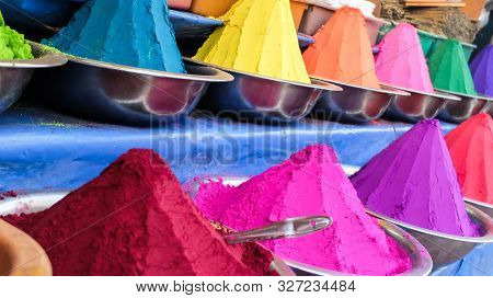 Colorful Tikka Powder In The Old Market,mysuru (mysore), Karnataka, South India.