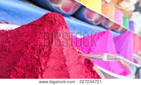 Colorful Tikka Powder In The Old Market,mysuru (mysore), Karnataka, South India.