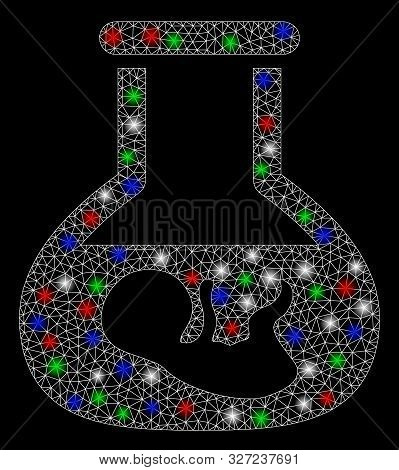 Bright Mesh In Vitro Embryo With Glow Effect. White Wire Frame Triangular Mesh In Vector Format On A