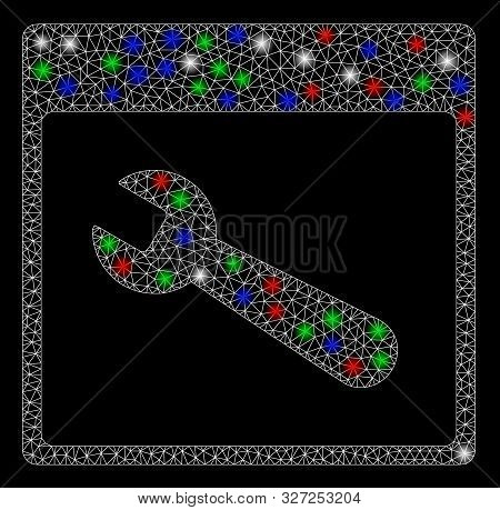 Bright Mesh Wrench Tool Calendar Page With Lightspot Effect. White Wire Carcass Triangular Mesh In V