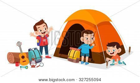 Happy Cute Kids Outdoor Camp Summer Holiday