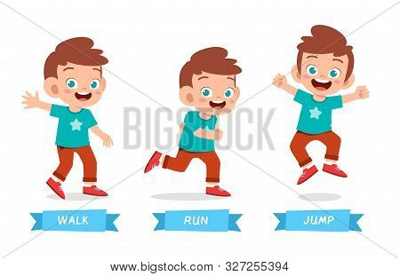 Happy Kid Boy Do Wak Run Jump