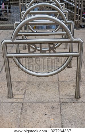 Canary Wharf London. 23 May 2019. A View Of A Bike Parking At The Dlr Station In Canary Wharf In Lon