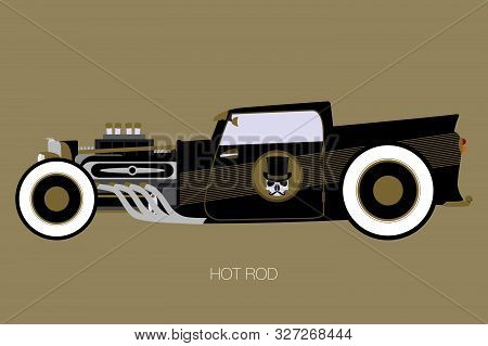 Hot Rod Truck, Pick Up Hot Rod, Side View Of Car, Automobile, Motor Vehicle, Flat Design Style