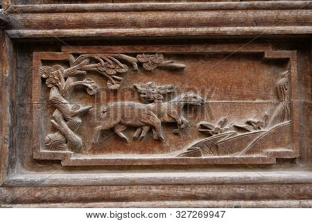 Traditional Chinese Residences Interior Wooden Carving Decoration Painting In Tianshui Folk Arts Mus