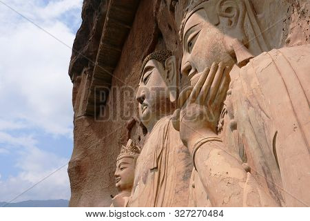 Maijishan Cave-temple Complex In Tianshui City, Gansu Province China. A Mountain With Religious Cave