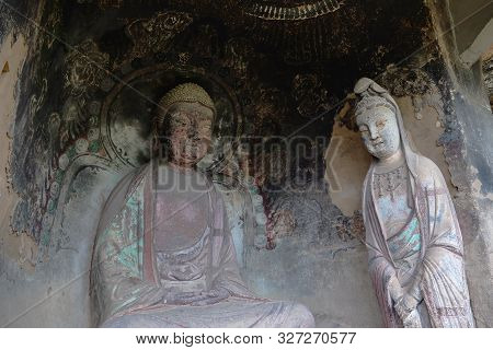 Maijishan Cave-temple Complex In Tianshui City, Gansu Province China. A Mountain With Religious Cave