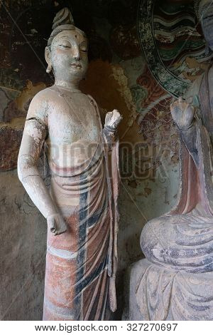 Maijishan Cave-temple Complex In Tianshui City, Gansu Province China. A Mountain With Religious Cave