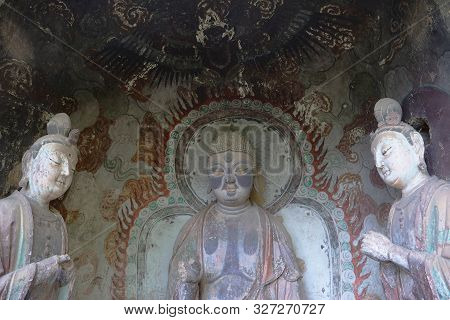Maijishan Cave-temple Complex In Tianshui City, Gansu Province China. A Mountain With Religious Cave
