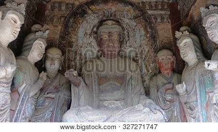 Maijishan Cave-temple Complex In Tianshui City, Gansu Province China. A Mountain With Religious Cave