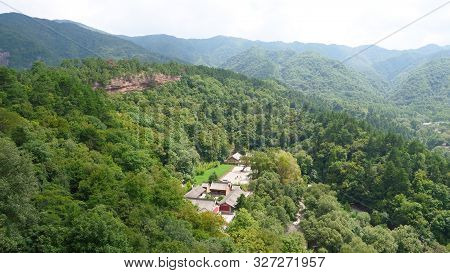 Beautiful Landscape View From Maijishan Cave-temple Complex In Tianshui City, Gansu Province China. 