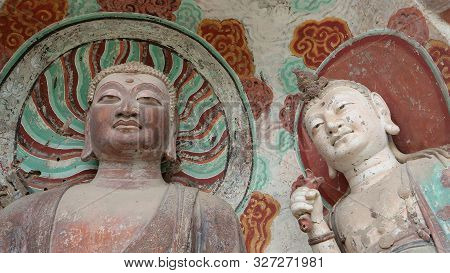 Maijishan Cave-temple Complex In Tianshui City, Gansu Province China. A Mountain With Religious Cave