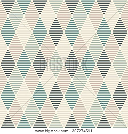 Seamless Pattern With Hatched Diamonds. Argyle Wallpaper. Rhombuses And Lozenges Motif. Repeated Geo