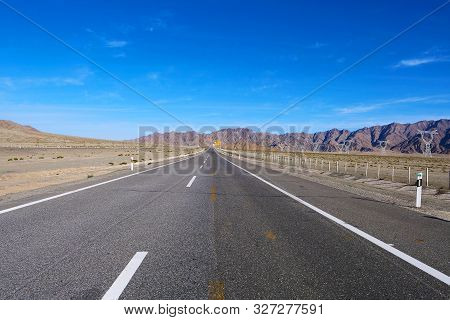 Landscape View Of Beautiful Blue Sky And High Way Road In Gansu Cina