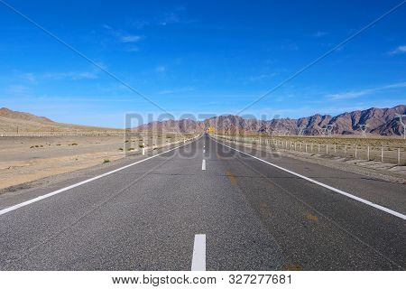 Landscape View Of Beautiful Blue Sky And High Way Road In Gansu Cina