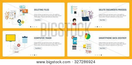 Vector Set Of Vertical Web Banners With Deleting Files, Delete Documents, Computer Trash And Smartph