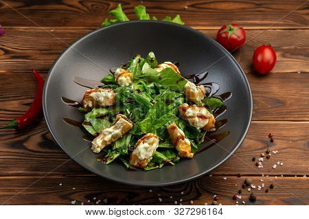 Ebi Wasabi Tiger Prawns In Batter With Fresh Spinach And Spicy Sweet Milko Wasabi Sauce