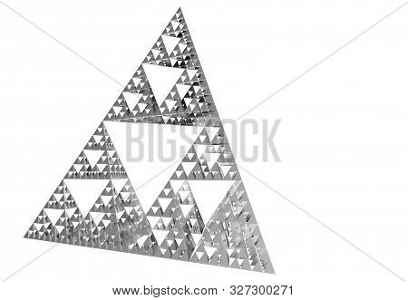 Gray Sierpinski Triangle On White Background. It Is A Fractal With The Overall Shape Of An Equilater