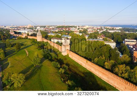 Towers Of Smolensk Fortress Wall. The Southern Wall Of The Smolensk Kremlin And A Panorama Of The Ci