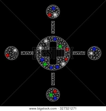 Bright Mesh Medical Center With Lightspot Effect. White Wire Frame Polygonal Network In Vector Forma