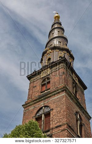 Detail Of The Church Of Our Saviour (vor Frelsers Kirke), Copenhagen, Denmark - 24 Jun 2018: It Is F
