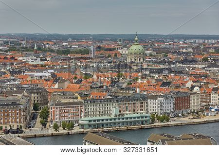 Skyline Of Scandinavian City Of Copenhagen In Denmark During A Cloudy Day
