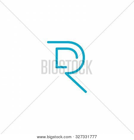 Linear Geometric Outline Alphabet Letter R, Simple Logo Design, Blue Graphic Element For Typography 