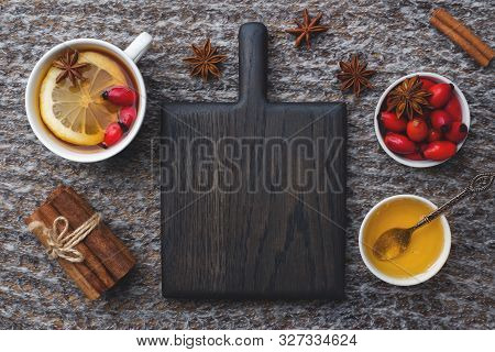 Drink From Wild Rose Berries With Lemon And Honey Cinnamon. Vitamin Useful Decoction Of Rose Hips. C