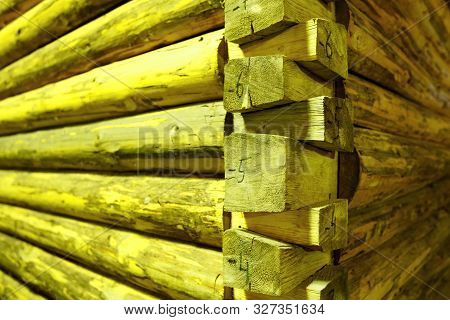 Reassembled Wooden Log Hut From Logs. Corner Assembly