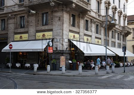 Milan, Italy - July 6, 2019: Outdoors And Entrance Of The Famous And Traditional Italian Caffè Spada