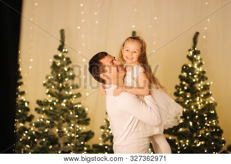 Dad Play With His Cute Little Daughter On Holiday. Chrisrmas Mood