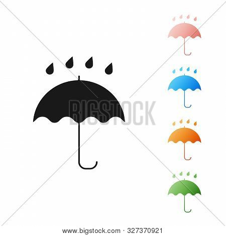 Black Umbrella And Rain Drops Icon Isolated On White Background. Waterproof Icon. Protection, Safety
