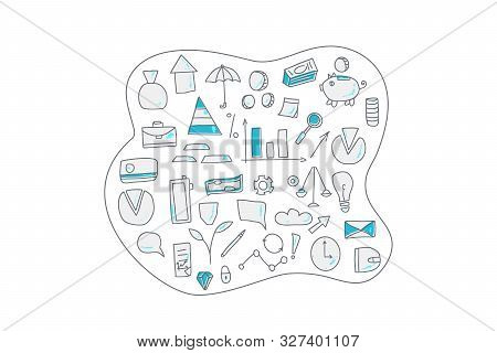 Finance Concept Composition. Set Of Financial Elements. Business Collection Of Banking Symbols. Vect