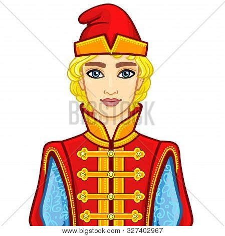 Portrait Of A Young Slavic Man In Ancient Russian Clothes. Vector Illustration Isolated On A White B