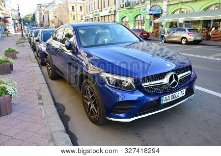 Kyiv, Ukraine - September 19, 2017: Mercedes Benz Cls 500 4matic Blue Color On Kyiv Streets. Mercede