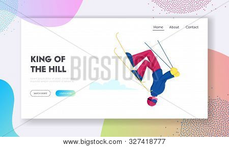 Wintertime Activity And Extreme Outdoors Skiing Sport Website Landing Page. Character Making Freesty