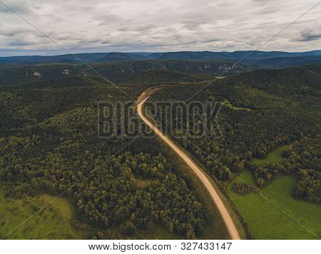 Summer Warm Sun Light Forest Aerial View.
