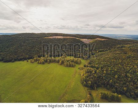 Summer Warm Sun Light Forest Aerial View.
