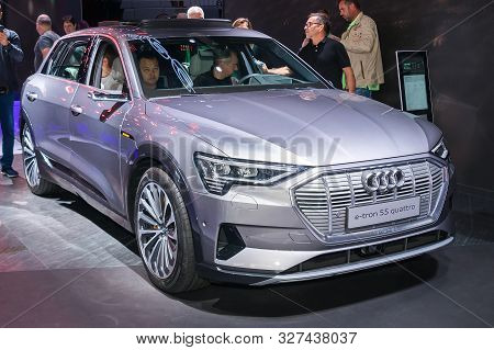 Frankfurt-september 19:  Audi E-tron 55 Quattro At The Frankfurt International Motor Show On Septemb