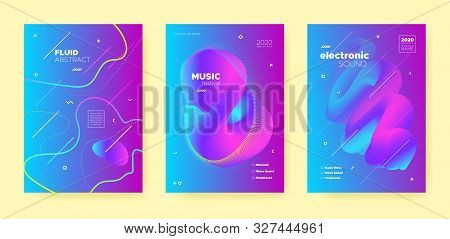 Purple Electro Music Poster. Wave Gradient Shapes. Disco 3d Banner. Dj Party. Blue Techno Music Post