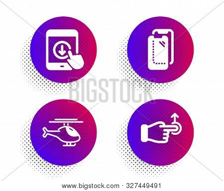 Scroll Down, Helicopter And Smartphone Glass Icons Simple Set. Halftone Dots Button. Drag Drop Sign.
