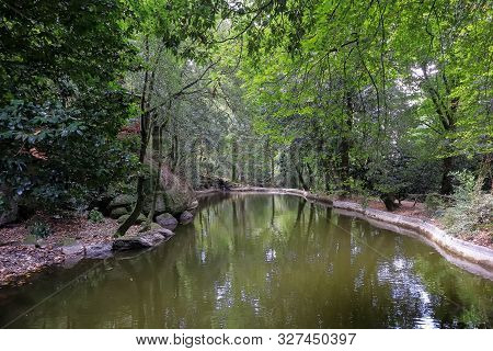 Beautiful Landscape With A Small Pond (lago Do Bom Jesus) In Parque Do Bom Jesus, Braga, Portugal
