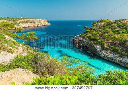 Majorca Calo Des Moro Santanyi Beach In Mallorca Balearic Island Of Spain In Sunny Day