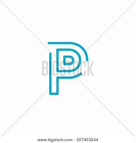 Linear Geometric Outline Alphabet Letter P, Simple Logo Design, Blue Graphic Element For Typography 